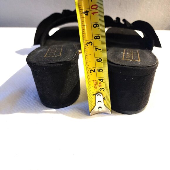 Elegant Blk Sueded Velvet Ruffle Office Siren Cocktail Heel Slide Sz. 39/US 9 - Picture 7 of 11